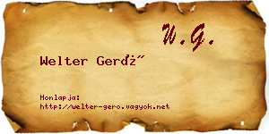 Welter Gerő névjegykártya